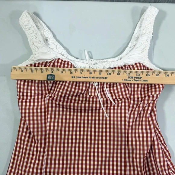 ZARA Gingham Corset Milk Maid Tank Top Rust White Ruched Tie Women’s Size XL - Picture 6 of 9